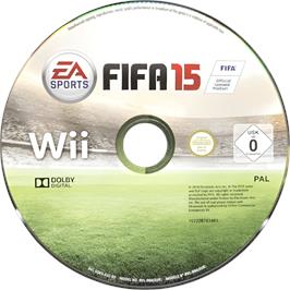 Cartridge artwork for Fifa 15 on the Nintendo Wii.