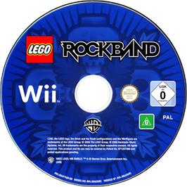 Cartridge artwork for Lego Rock Band on the Nintendo Wii.