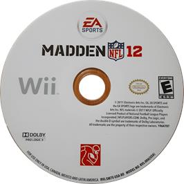 Cartridge artwork for Madden Nfl 12 on the Nintendo Wii.