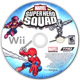 Cartridge artwork for Marvel Super Hero Squad on the Nintendo Wii.