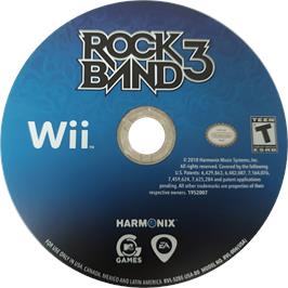 Cartridge artwork for Rock Band 3 on the Nintendo Wii.