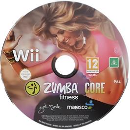 Cartridge artwork for Zumba Fitness Core on the Nintendo Wii.
