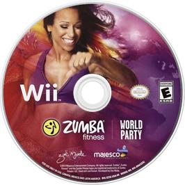 Cartridge artwork for Zumba Fitness World Party on the Nintendo Wii.