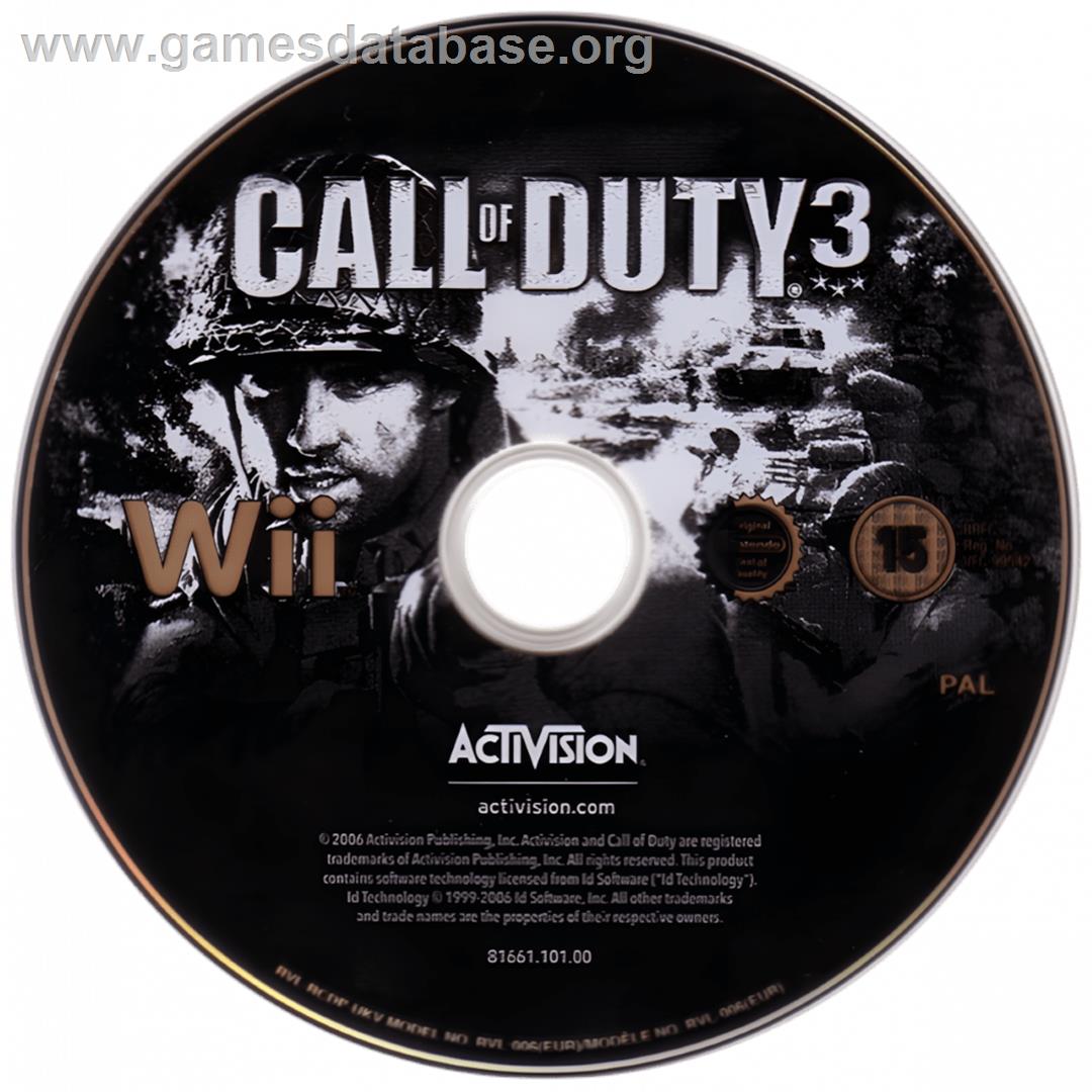 Call Of Duty 3 - En Marche Vers Paris - Nintendo Wii - Artwork - Cartridge
