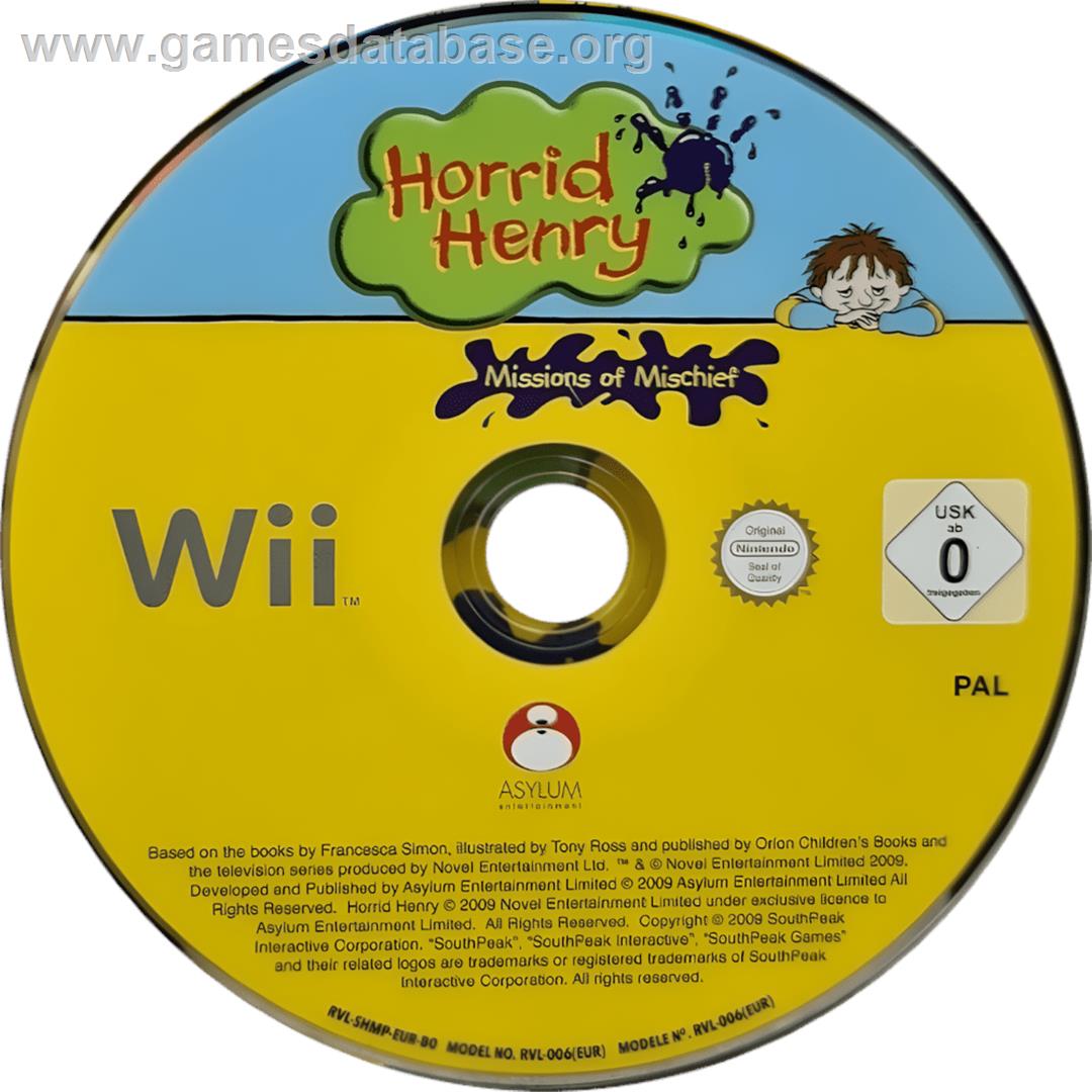 Horrid Henry - Missions of Mischief - Nintendo Wii - Artwork - Cartridge