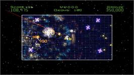 In game image of Geometry Wars Galaxies on the Nintendo Wii.