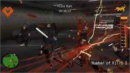 In game image of No More Heroes on the Nintendo Wii.