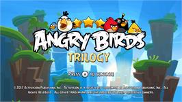 Title screen of Angry Birds Trilogy on the Nintendo Wii.