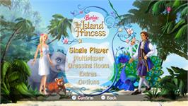 Title screen of Barbie Princesse De L'ile Merveilleuse on the Nintendo Wii.