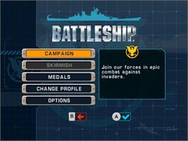 Title screen of Battleship on the Nintendo Wii.
