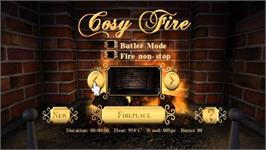 Title screen of Cozy Fire on the Nintendo Wii.