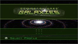 Title screen of Geometry Wars Galaxies on the Nintendo Wii.