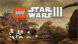 Title screen of Lego Star Wars 3 - The Clone Wars on the Nintendo Wii.