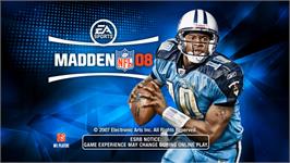 Title screen of Madden Nfl 08 on the Nintendo Wii.