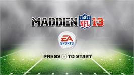 Title screen of Madden Nfl 13 on the Nintendo Wii.