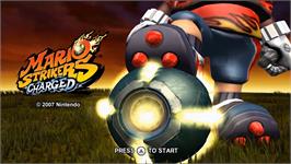Title screen of Mario Strikers Charged Football on the Nintendo Wii.