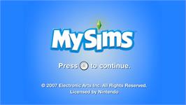 Title screen of MySims on the Nintendo Wii.