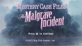 Title screen of Mystery Case Files - The Malgrave Incident on the Nintendo Wii.