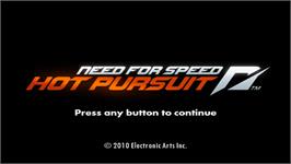 Title screen of Need For Speed - Hot Pursuit on the Nintendo Wii.