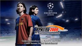 Title screen of Pro Evolution Soccer 2009 on the Nintendo Wii.