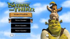 Title screen of Shrek Le Troisième on the Nintendo Wii.