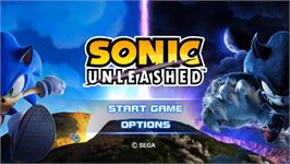 Title screen of Sonic Unleashed on the Nintendo Wii.