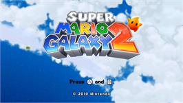 Title screen of Super Mario Galaxy 2 on the Nintendo Wii.
