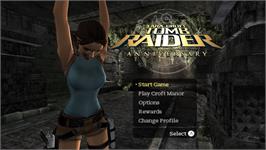 Title screen of Tomb Raider - Anniversary on the Nintendo Wii.