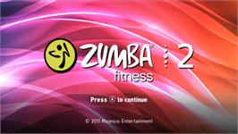 Title screen of Zumba Fitness 2 on the Nintendo Wii.