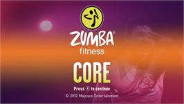 Title screen of Zumba Fitness Core on the Nintendo Wii.