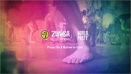 Title screen of Zumba Fitness World Party on the Nintendo Wii.