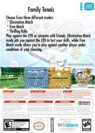Box back cover for Family Tennis on the Nintendo WiiWare.
