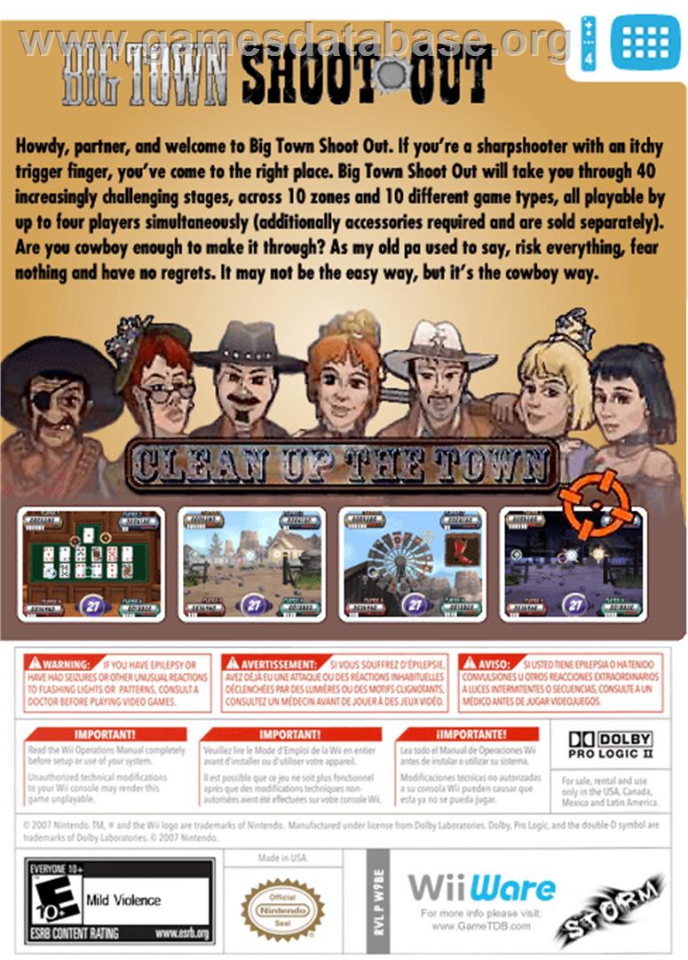 Big Town Shoot Out - Nintendo WiiWare - Artwork - Box Back