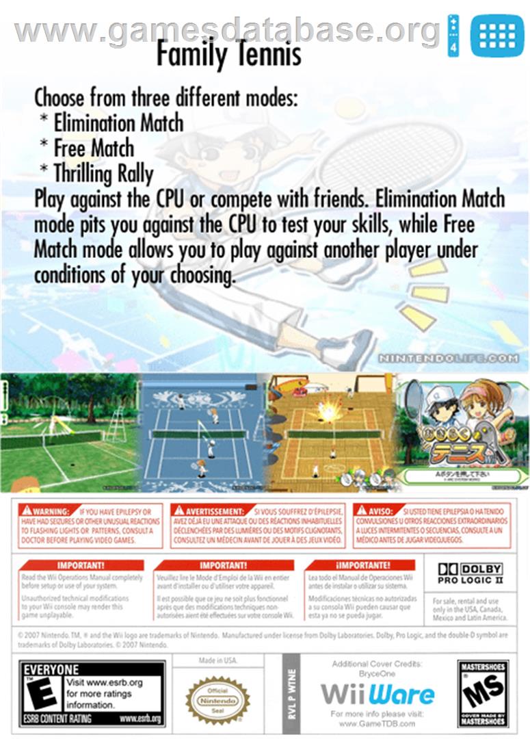 Family Tennis - Nintendo WiiWare - Artwork - Box Back