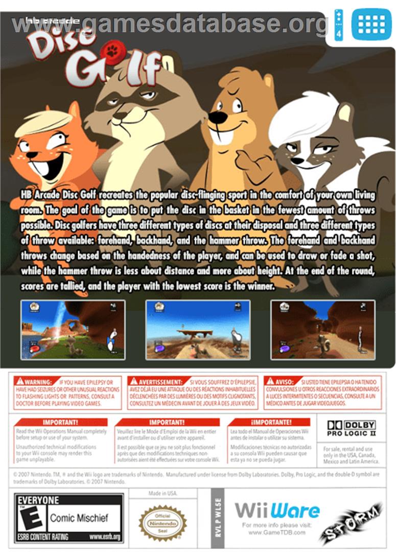 HB Arcade Disc Golf - Nintendo WiiWare - Artwork - Box Back