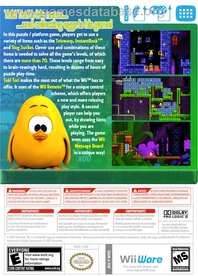 Toki Tori - Nintendo WiiWare - Artwork - Box Back