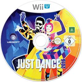 Artwork on the Disc for Just Dance 2016 on the Nintendo Wii U.