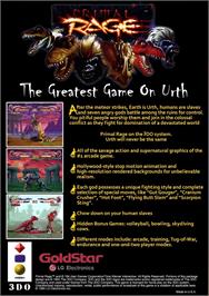 Box back cover for Primal Rage on the Panasonic 3DO.