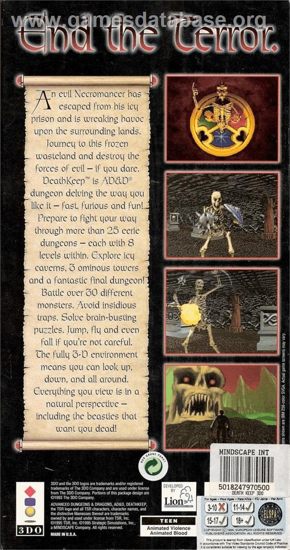 Deathkeep - Panasonic 3DO - Artwork - Box Back