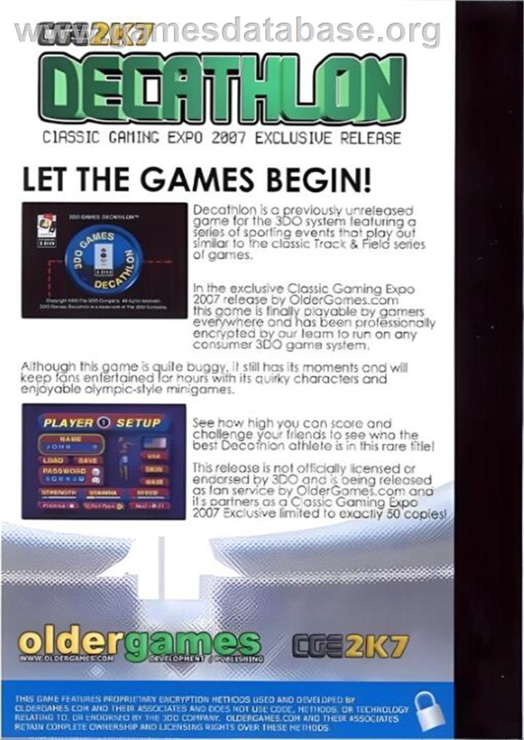 Decathlon - Panasonic 3DO - Artwork - Box Back