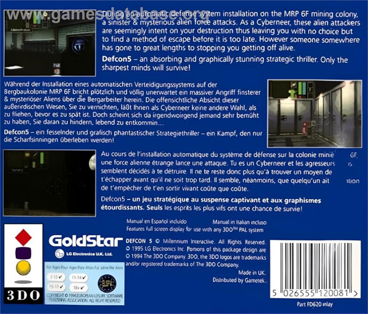 Defcon 5 - Panasonic 3DO - Artwork - Box Back