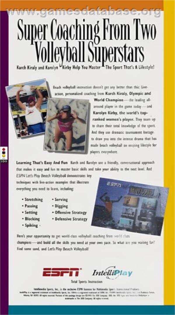 ESPN - Let's Play Beach Volleyball - Panasonic 3DO - Artwork - Box Back