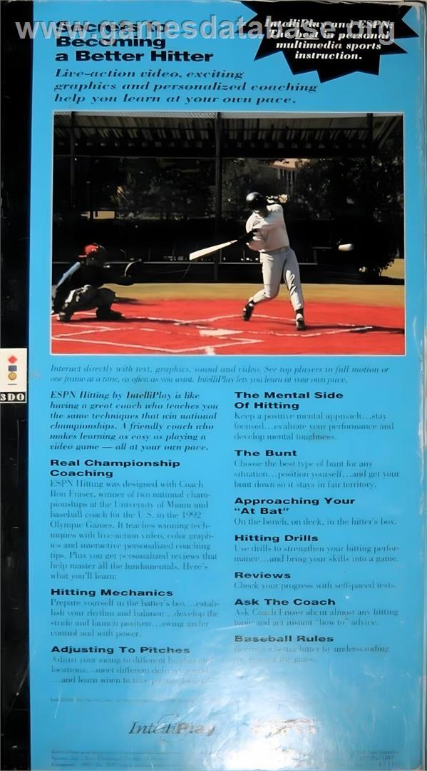 ESPN Baseball : Interactive Hitting - Panasonic 3DO - Artwork - Box Back