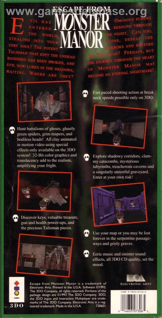 Escape from Monster Manor - Panasonic 3DO - Artwork - Box Back