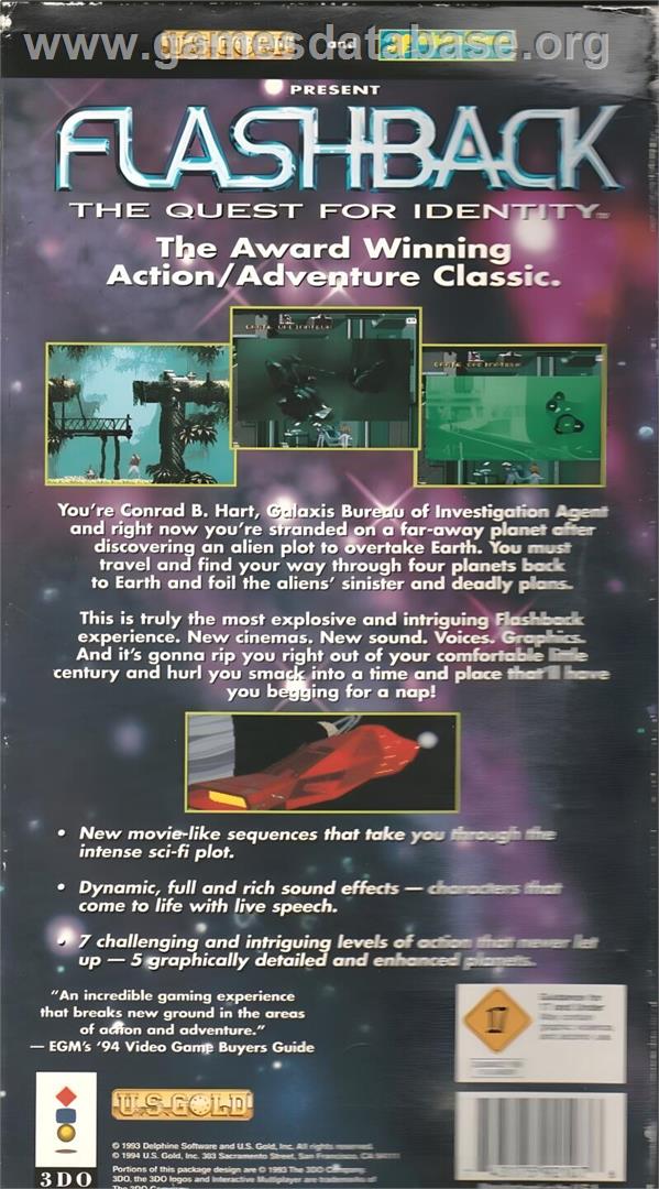 Flashback - Panasonic 3DO - Artwork - Box Back