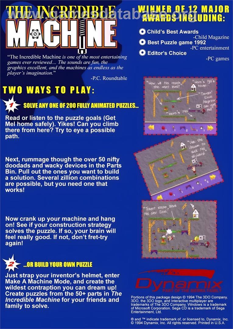 Incredible Machine, The - Panasonic 3DO - Artwork - Box Back