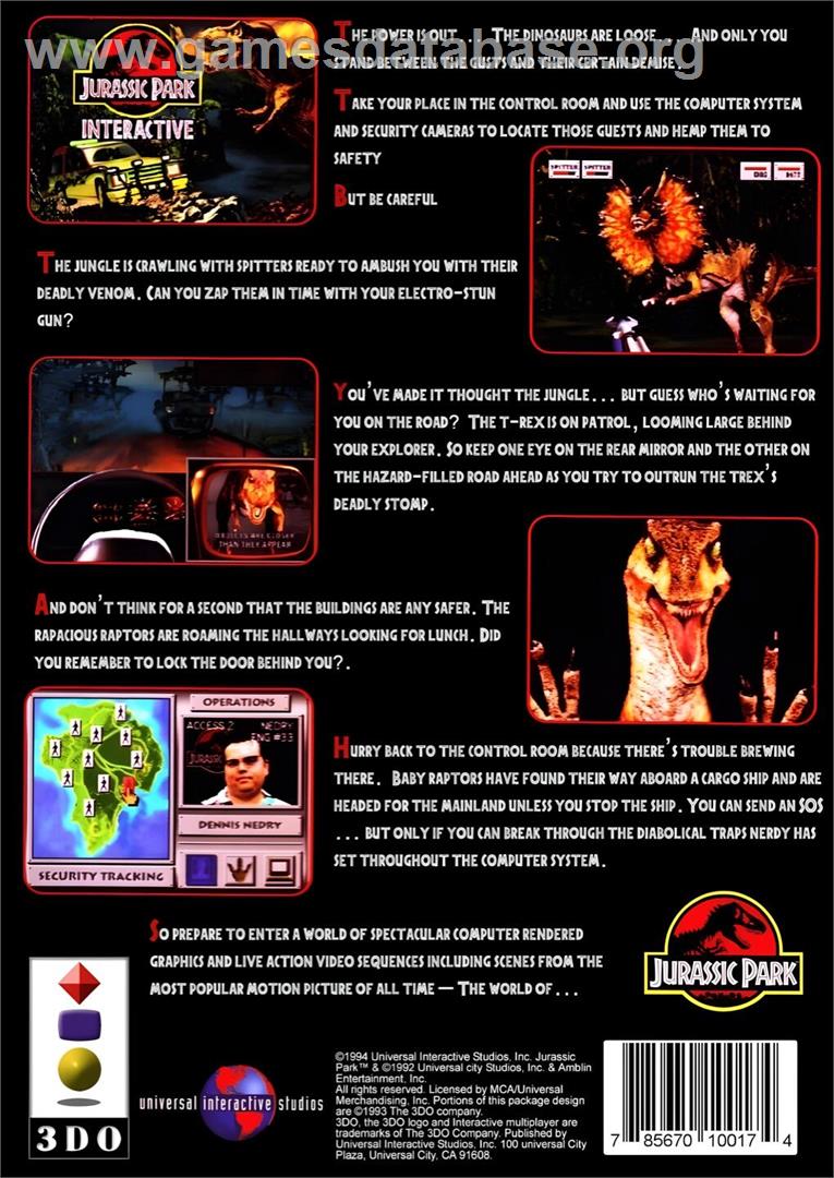 Jurassic Park Interactive - Panasonic 3DO - Artwork - Box Back