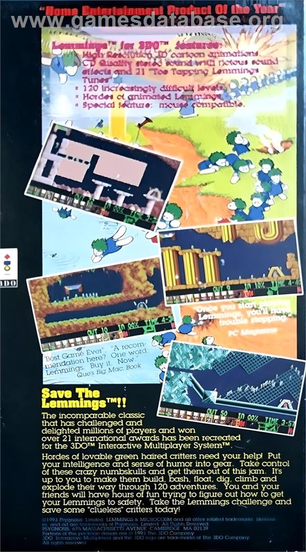 Lemmings - Panasonic 3DO - Artwork - Box Back