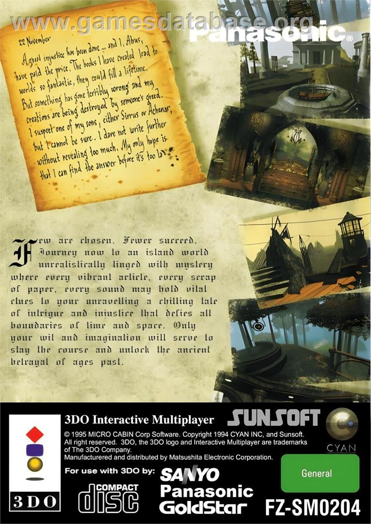 Myst - Panasonic 3DO - Artwork - Box Back