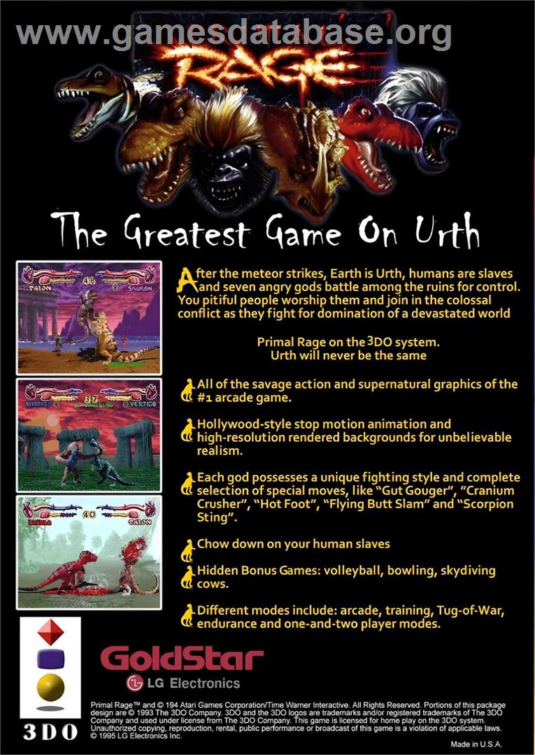 Primal Rage - Panasonic 3DO - Artwork - Box Back